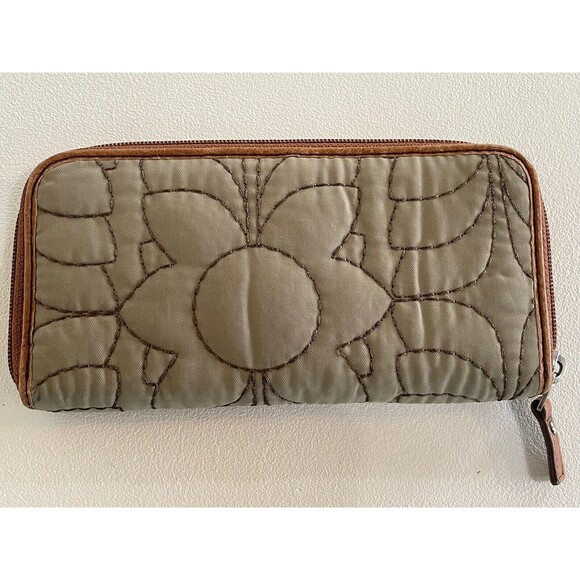 FOSSIL Key-Per Orange Quilted Brown Leather Wristlet ID Coin Zip Wallet - Picture 2 of 8